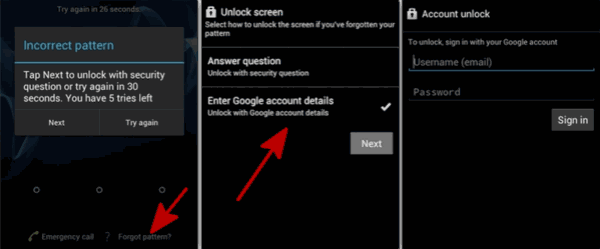 google unlock with google account